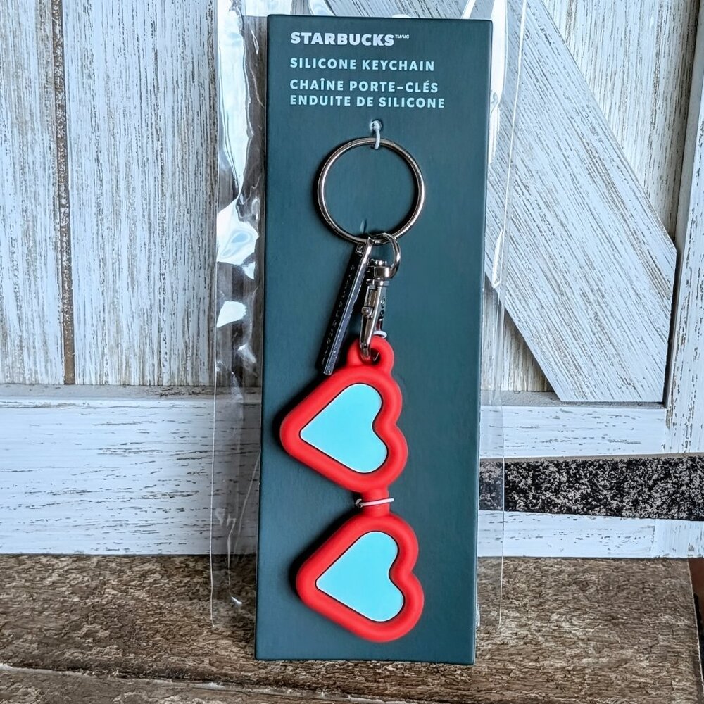 Starbucks keychain silicone red heart sunglasses; brand new